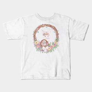 Easter Bunny Floral Wreath Kids T-Shirt